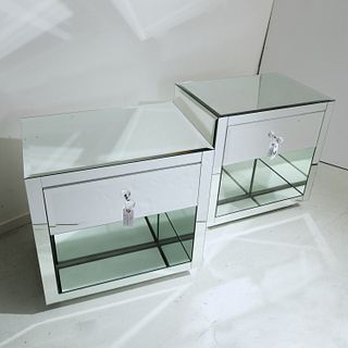 Pair Contemporary designer mirror side tables