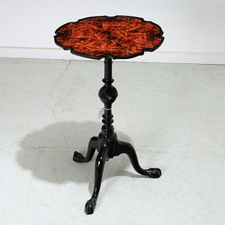Ebonized faux-tortoise top tripod table