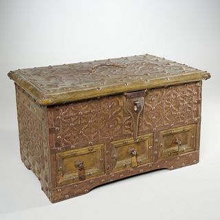 Anglo-Indian brass clad valuables box