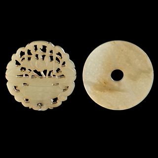 Chinese carved jade bi disc and pierced plaque