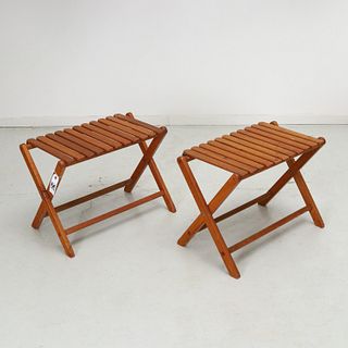 Pair Mid-Century oak folding tables or stools