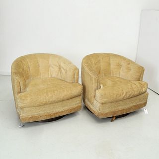 Milo Baughman, pair swivel lounge chairs
