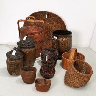 Asian & tribal basket collection, incl. ikebana