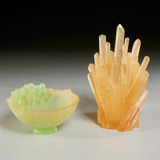 Small Daum pate de verre glass vase and bowl