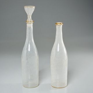 Pair Venini style swirl glass decanter bottles