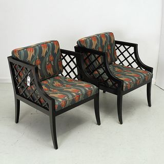 Pair James Mont style lacquered bergeres