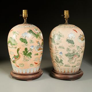 Pair Chinese Export ginger jar lamps