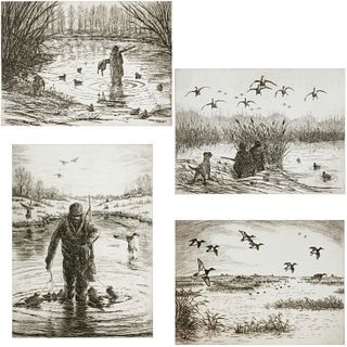 Frank Benson (manner of), (4) sporting etchings
