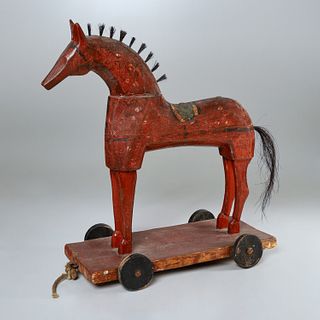 Large antique Folk Art pull-toy horse