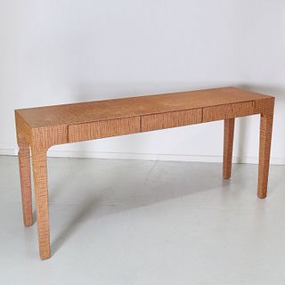 Karl Springer style wrapped linen console table