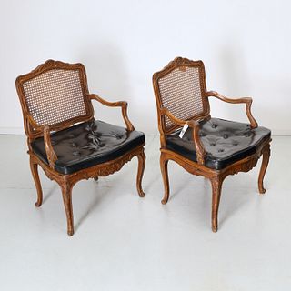 Pair Regence style caned fauteuils