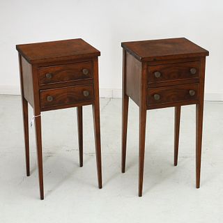 Pair American mahogany two-drawer side tables