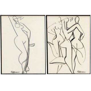 Raymond Espinasse, pair ink, graphite drawings