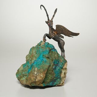 Silver and raw turquoise chimera sculpture