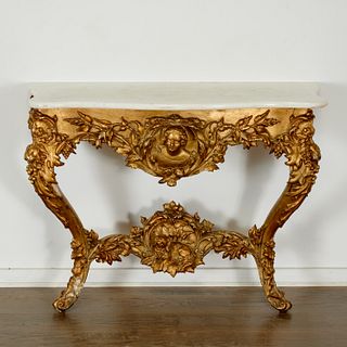 Rococo Revival giltwood marble top console