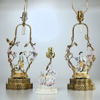 (3) German porcelain figural lamps, incl Volkstedt