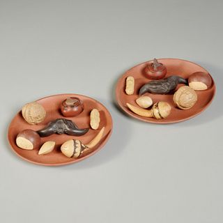 (2) Chinese Yixing nut & seed clay model sets
