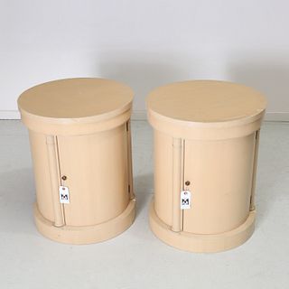Pair Baker cylinder side table cabinets