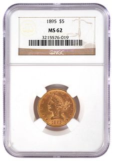1895 $5 US Half Eagle Gold Coin NGC MS 62
