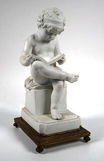 Parian Ware Figure of Boy Reading Book 