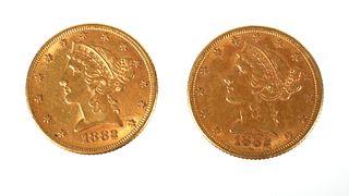 2 U.S. GOLD $5 Half Eagle Coins Liberty Head