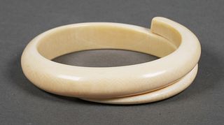 Antique Carved Ivory Bypass Bangle Bracelet