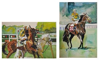 (2) KATHERINE SUTPHIN, Horse Racing Watercolors