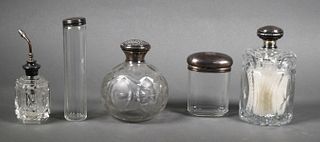 (6) Sterling Silver & Cut Glass Containers