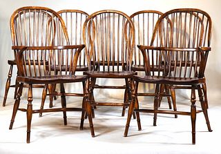 Eight Smith & Watson Windsor Oak Dining Chairs