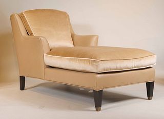 Contemporary Velour and Leather Chaise Lounge