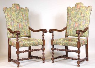 Pair of Baroque Style Mahogany Library Armchairs