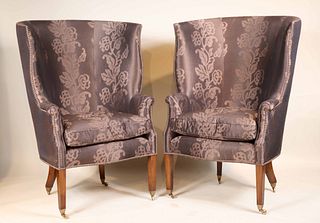 Pair of Contemporary Upholstered Wing Chairs