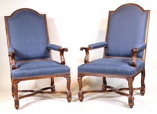 Pair of Baroque Style Walnut Library Armchairs