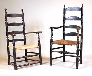 Two Paint-Decorated Ladderback Armchairs
