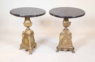 Pair of Gothic Style Marble Top Gilt-Metal Tables