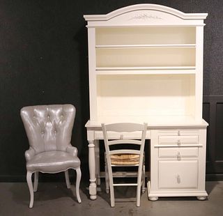 White-Painted Desk and Hutch