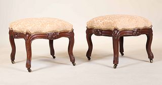 Pair of Victorian Carved Mahogany Footstools