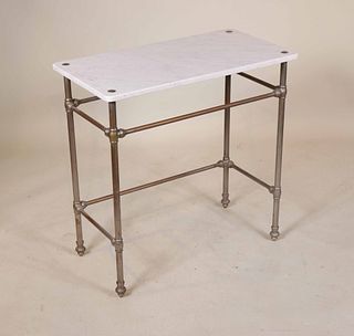 White Marble Top White Metal Side Table