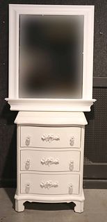 White Painted Nightstand and Wall Mirror