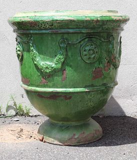 Neoclassical Style Green-Glazed Urn-Form Planter