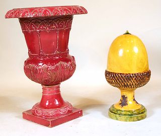 Red-Glazed Earthenware Urn-Form Planter