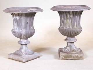 Pair of Neoclassical Composition Urn Planters