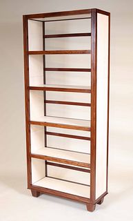 Modern Mahogany and Parchment Bookcase