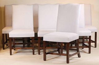 Eight Blue-Upholstered Cherrywood Parsons Chairs