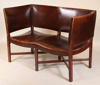 Modern Brown Leather Upholstered Settee