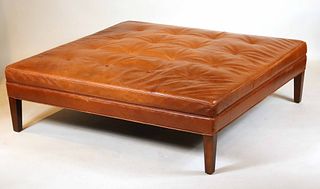 Contemporary Brown Leather Upholstered Ottoman