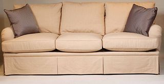 Contemporary Beige and Tan Upholstered Sofa