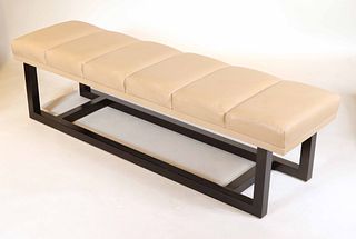 Contemporary Tan-Leather Bench