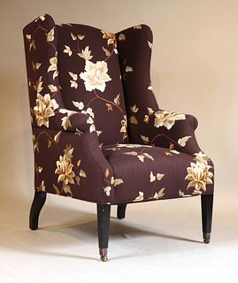 Contemporary Floral-Needlework Wing Chair