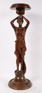 Carved Wood Figural Small Pedestal